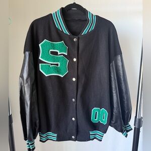 Black & Green Varsity Jacket – Size S